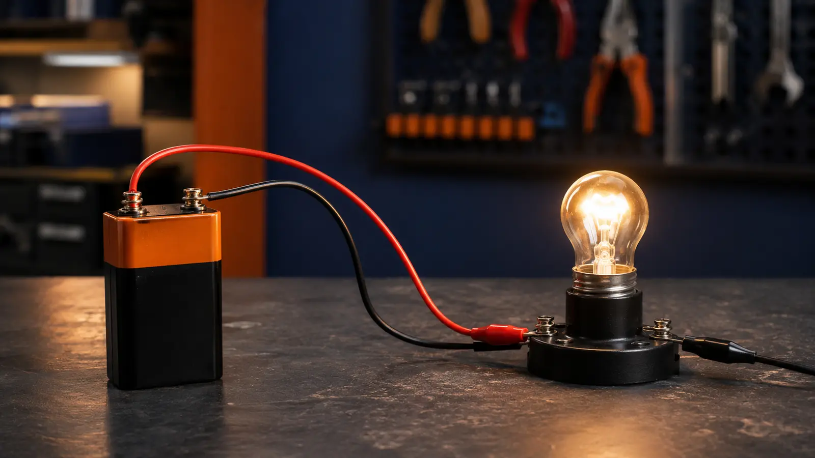 Physikkurs Elektrizität: leuchtender Stromkreis